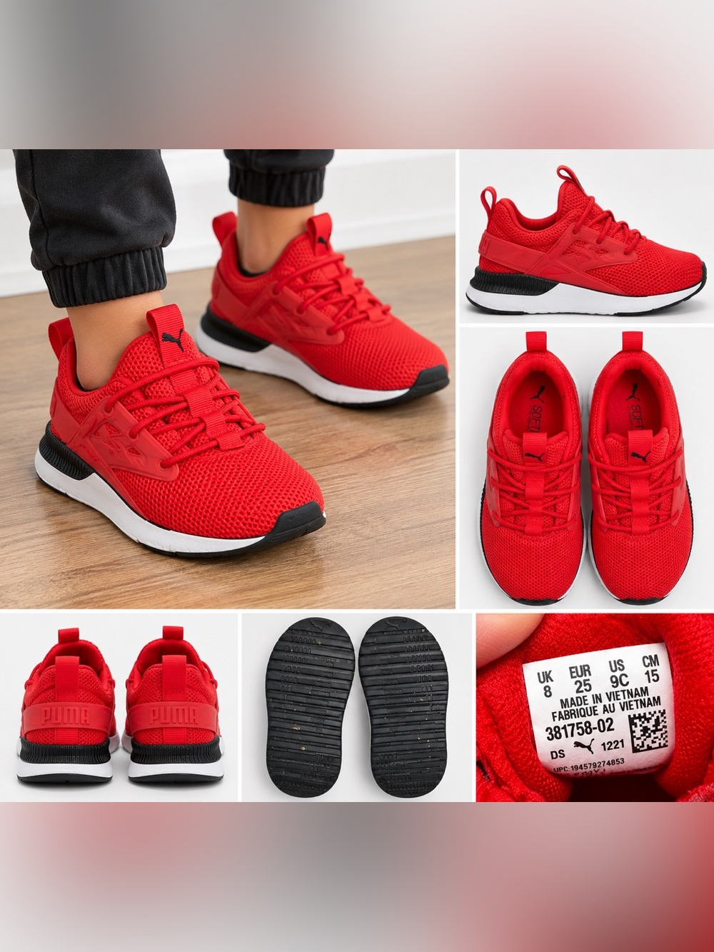 Puma Kids Red SoftFoam Sneakers Size 8C